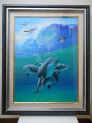 Charles Lynn Bragg - dolphin Unique Original Acrylic Painting Signed Well Framed - Image 1 of 3