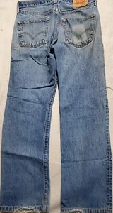 Levis 501 Blue Jeans 33x34 Button Fly Extremely Worn Distressed Faded Denim - Picture 1 of 9