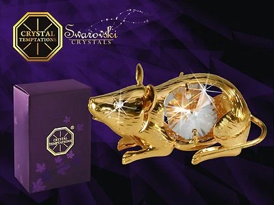 CRYSTAL TEMPTATIONS 4326 Gold Maus Mouse Swarovski Steine Kristall 24 Karat Crystal 5 cm