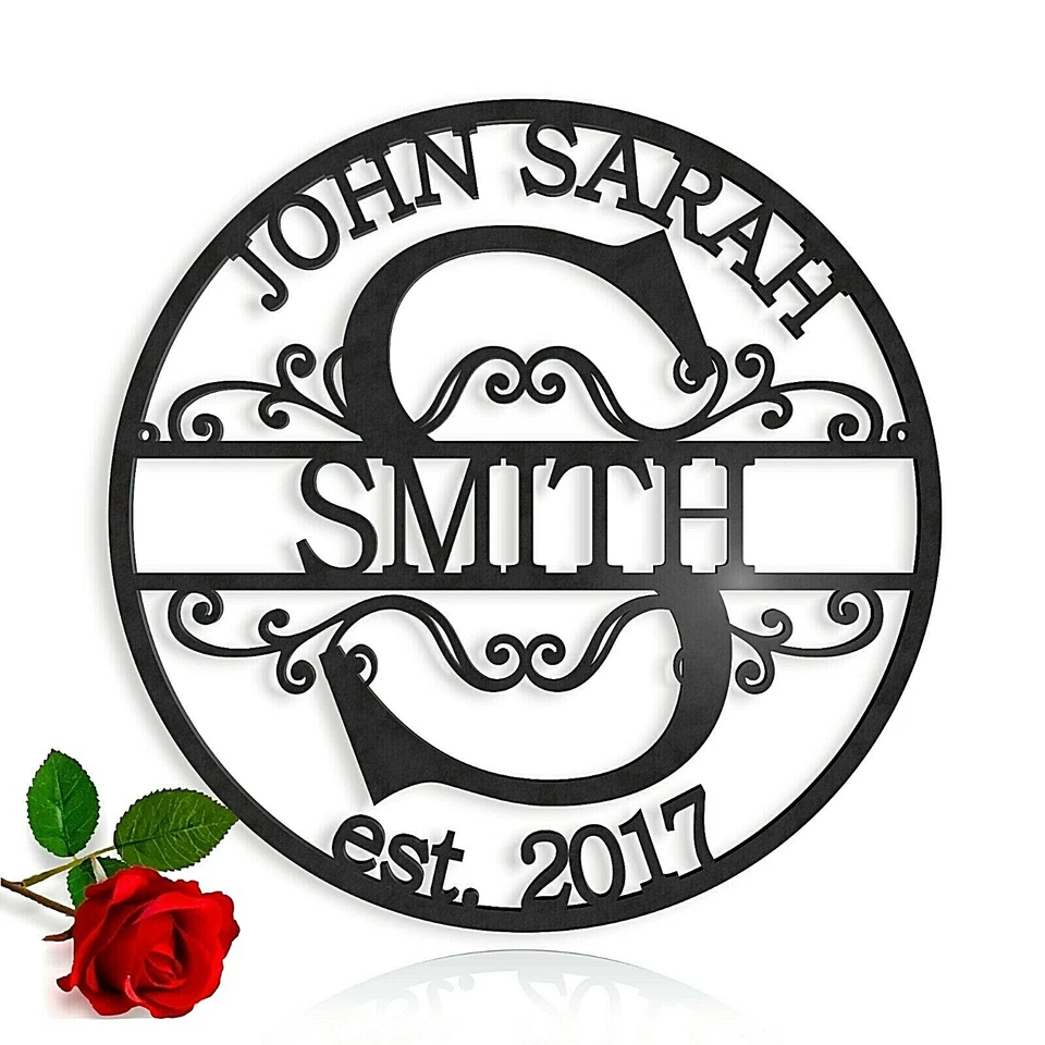 Personalized Family Last Name Est. Metal Sign Initial Split Letter Couple Names  - Image 1 of 4