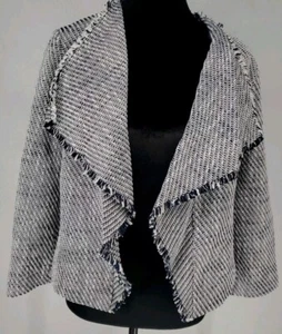 Size Medium Karl Lagerfeld Paris Open Collar Tweed Jacket Career Professional - Picture 1 of 8