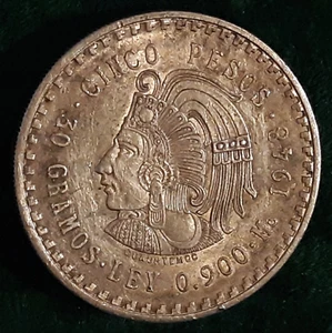1948 Mexican 5 Pesos Coin - .900 Silver - VF+ - Picture 1 of 4