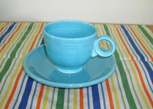 Vintage Fiesta TURQUOISE Blue TEACUP TEA CUP + SAUCER ~ RINGS ~ - Picture 1 of 10