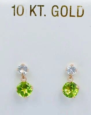 GENUINE 1.48 Ct PERIDOT & W/SAPPHIRE DANGLING EARRINGS 10K GOLD - Free Appraisal - Image 1 of 4