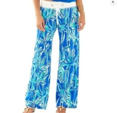 Lilly Pulitzer Linen Beach Pants, Blue Crush Bamboom, Size M - Image 1 of 4