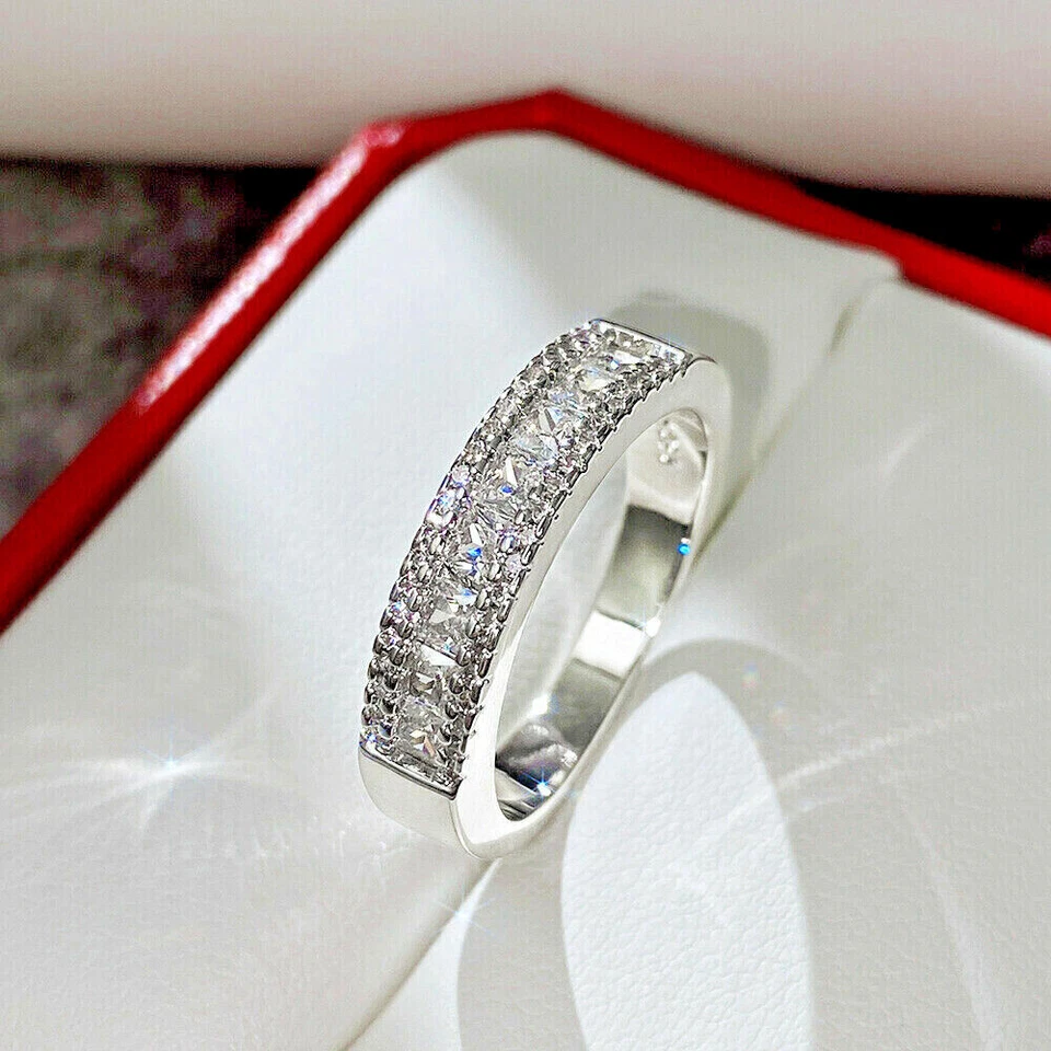 Princess Diamond Channel Set Half Eternity Wedding Band 14k White Gold Finish - Image 1 of 4