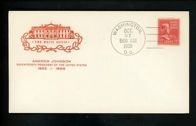 US FDC #822 Farnam M-45 1938 DC 17 Cents Andrew Johnson Prexy Prexie HC - Image 1 of 2