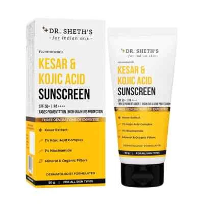 PLUS Dr. Sheth's Kesar & Kojic Acid Sunscreen SPF 50+ (50 g) free shipping