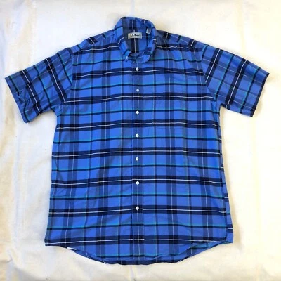 Camisa Oxford LL Bean EE. UU. Vintage Calce Clásico Cuadros Sarga Alta Azul En muy buena condición Foto 1 de 4
