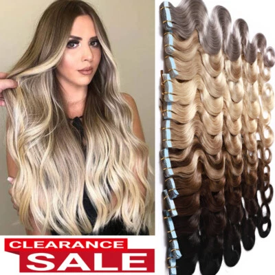 150g 60pcs Tape In Wavy Skin Weft Remy Human Hair Extensions THICK Full HEAD Icy - Image 1 of 4