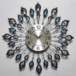 Metal Crystal Wall Clock Large Modern Home Room Art Luxury Decor Watch Silent - Picture 1 of 8
