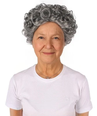 Peluca rizada gris corta HPO para mujer adulta, peluca cosplay, HW-7565 Foto 1 de 4