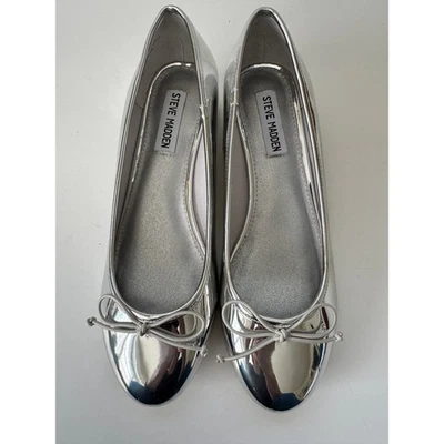Steve Madden Mujer Talla 9M Plateado Ballet Planos Espejo Brillo Arco Punta Redonda Foto 1 de 4