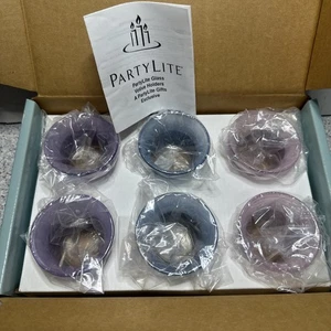 PartyLite 6 Pastels Glass Votive Candle Holders P7299 Purple Blue Pink New Boxed - Picture 1 of 1