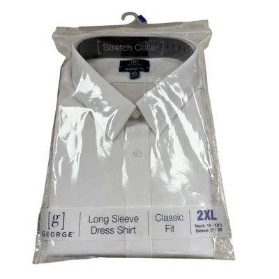 Camisa George Para Hombres 2XL Blanca Manga Larga Vestido Calce Clásico Cuello Elástico Foto 1 de 4