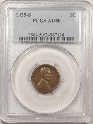 1925-S LINCOLN CENT - PCGS AU-50 - Image 1 of 3