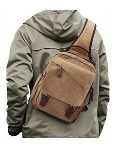 Messenger Bag for Men Small Sling Crossbody Backpack for Men Women Canvas Str... - Picture 1 of 7