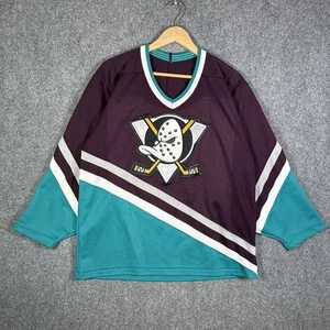 Vintage Mighty Ducks Jersey Mens Medium 90s Purple Anaheim NHL Hockey USA - Picture 1 of 8