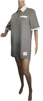 New $990 Thom Browne Women Cotton Piqué Mini Polo Dress Grey 40/4 Italy - Image 1 of 4