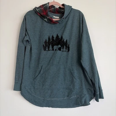 Maurices 女式连帽上衣衬衫 0 码熊法兰绒装饰户外 — 第 1/4 张图片