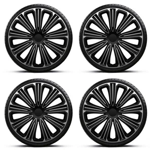 Wheel Trims 15" Black & Silver Rosso Hub Caps x4 Fits Ford Fiesta MK5 - Picture 1 of 5