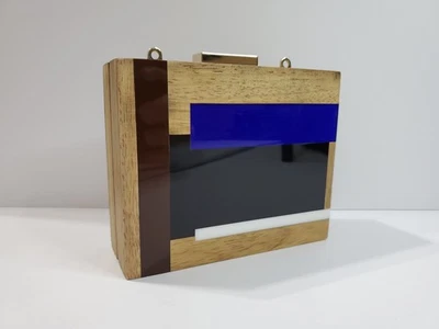 TORY BURCH Color Cube Wooden Minaudiere/ Shoulder Bag Clutch Blue Multi - Image 1 of 4