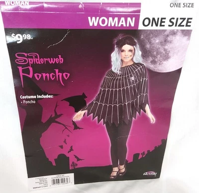 Fantasia feminina Spider SPIDERWEB PONCHO Fun World Halloween tamanho único serve para a maioria - Imagem 1 de 4