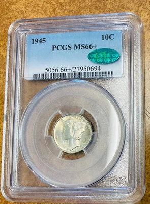 1945 P Mercury Dime PCGS MS66+ CAC Well Struck NEAR FB Full or split  Bands. - Image 1 of 4