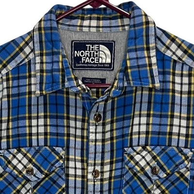The North Face Mens Blue Yellow Plaid Flannel Long Sleeve Shirt Medium Cotton - Image 1 of 4