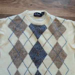 Vintage Par Four Sweater Mens Medium Cream Argyle King Wool Acrylic Crewneck Y2K - Picture 1 of 9