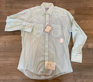 Camisa vaquera a rayas Rockmount Ranch Wear para hombre M botón a presión LEER - Imagen 1 de 11