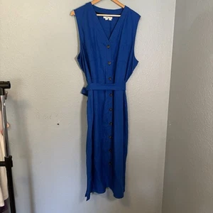 Boden Catriona Blue Linen Button Front Sleeveless Midi Dress Size 20 Classic - Picture 1 of 9