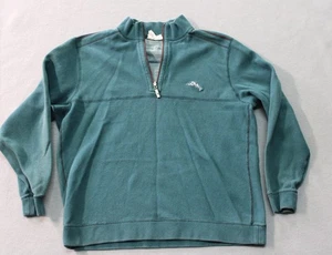 Tommy Bahama Viertelreißverschluss Sweatshirt Herren Large türkis meliert Logo Pullover verwaschen - Bild 1 von 16
