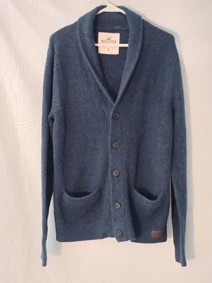Suéter Hollister Para Hombres M Azul Chal Cuello Cárdigan Trapo Bolsillos Exterior Foto 1 de 4
