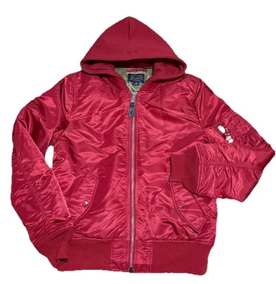Alpha Industries MA-1 Flight Bomber Jacket Burgundy Red Hood 40” Chest - Image 1 of 4