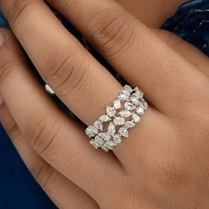 2.22 Ct Natural H/SI Multi Shape Diamond Cluster Ring Gift 18k White Solid Gold - Picture 1 of 10