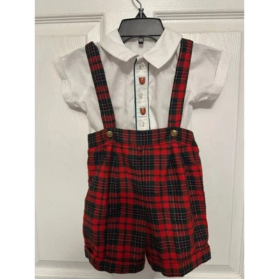 Conjunto de Conjunto Camisa Tirantes a Cuadros Good Lad Niños 18 Meses Rojo Verde Blanco De Colección Foto 1 de 4