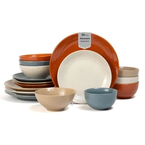 16 Piece Rustic Dinnerware Set for 4 Farmhouse Style Microwave Dishwasher Safe - Picture 1 of 9