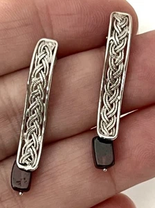 Echte 18k Weißgold Amethyst Hänger gewellte geflochtene Ohrringe - Bild 1 von 12