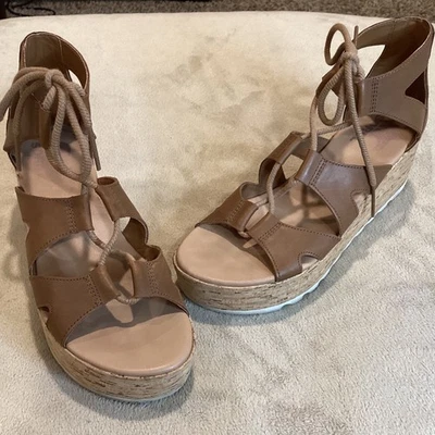 Sandalias de plataforma de cuña con cordones de cuero Sorel Cameron, para mujer US 8, UK 6, EU 39 Foto 1 de 4