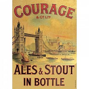 Courage Ales And Stout small metal sign 210mm x 150mm   (hb)