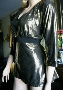 Neu mit Etikett Notations schwarz Tunika Top 18/20 Tie Back Gold Elasthan 3/4 Ärmel - Bild 1 von 3