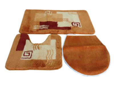 3 Teiliges Badematten Set, Badteppich, Badvorleger  "Mailand", terra - Bild 1 von 3