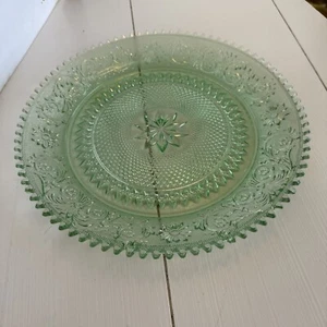 Indiana Glass Tiara Platter USA Chantilly Glass Depression Green 12" Diam VTG - Picture 1 of 2
