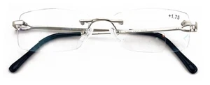 Metal Slim Low Profile Modern Rimless Clear BIFOCAL Reading Glasses Anti Blue AR - Picture 1 of 8