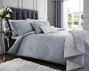 Luxury Reversable Printed Paisley Grey White Bedding Duvet Sets and Accessories - Picture 1 of 7