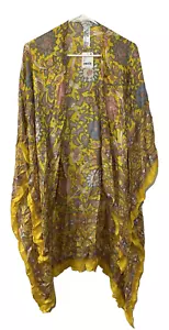Kimono Free People Magic Dance Borde Estampado Amarillo Suave Talla Única Floral Nuevo - Imagen 1 de 7
