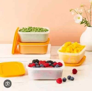 TUPPERWARE Antarctica Freezer Keepers Small Low Set 4 x 450ml ORANGE - BRAND NEW - Picture 1 of 4
