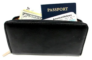 100% Genuine Leather RFID Blocking Womens Wallet Zipper Around 8 Card Slot BLACK - Picture 1 of 7