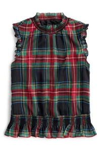 $80 NWT J CREW Stewart Plaid Smocked Peplum Top Blouse FESTIVE SPARKLE XS 0 2 - Picture 1 of 12